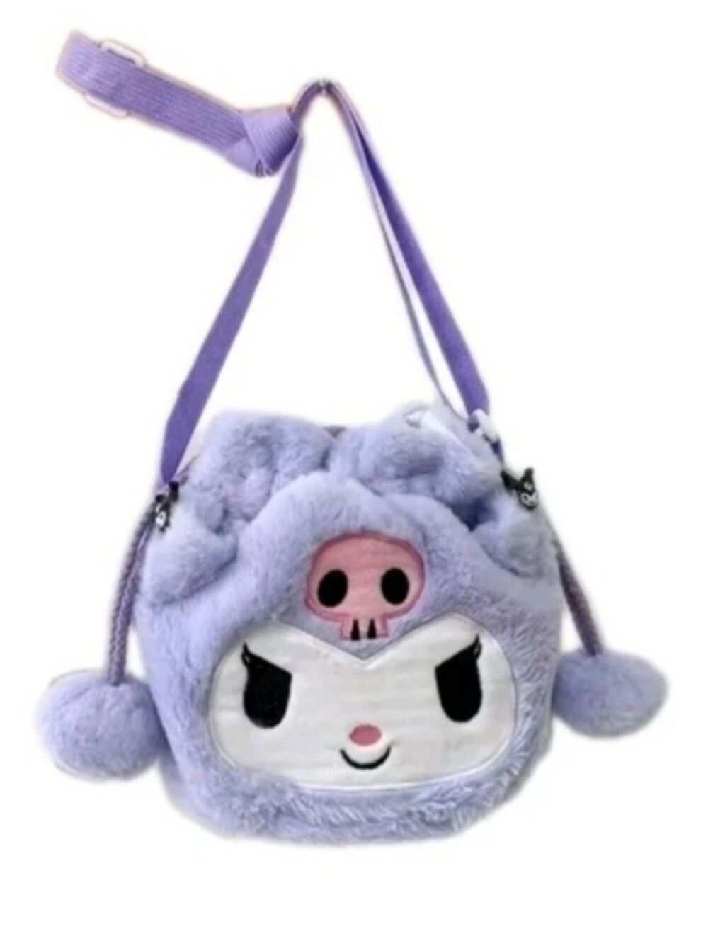 Anime Kuromi Plush Drawstring Shoulder Bag Girls Purple Medium New